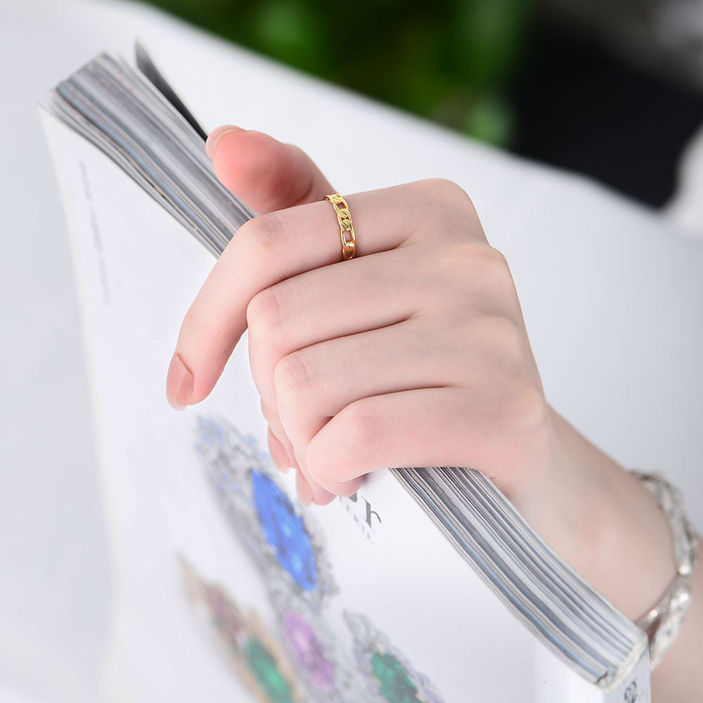 Sterling Silver Chain Ring Buckle Hollow Ring Jewelry