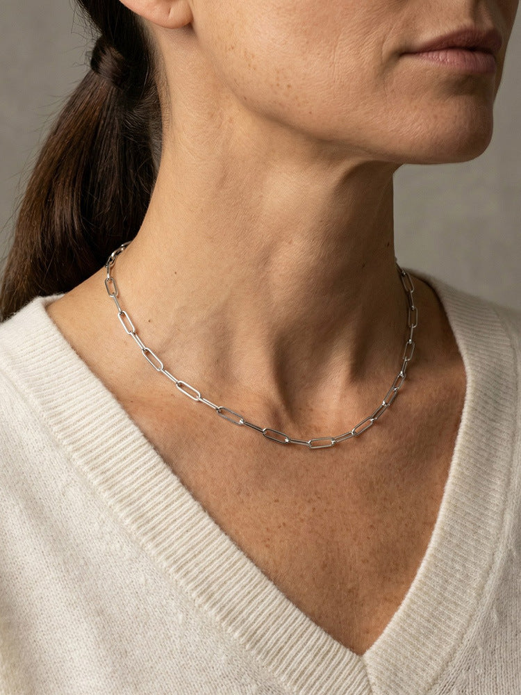 Stainless Steel Autumn & Winter Explosion Stacked Sweater Necklace Sliced Small Square