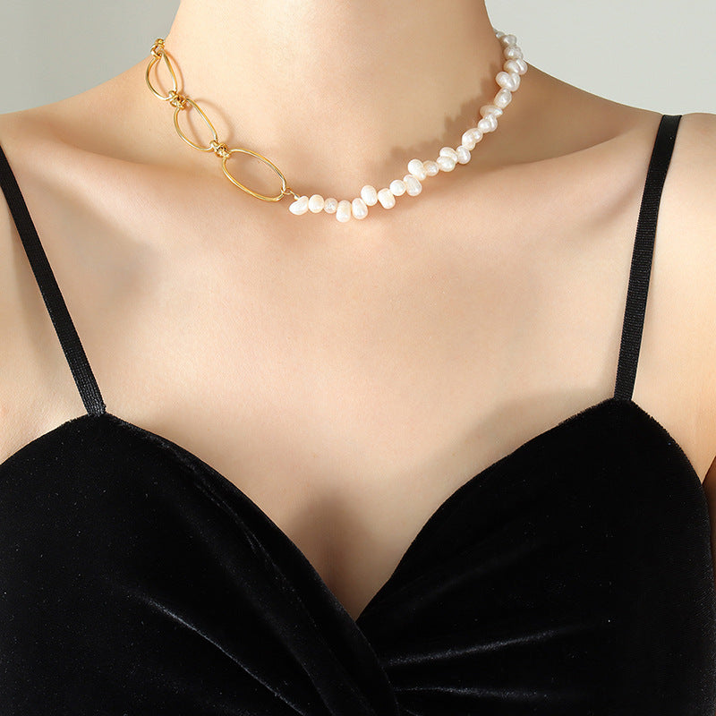 Opulent French Baroque Freshwater Pearl Geometric Chain Necklace