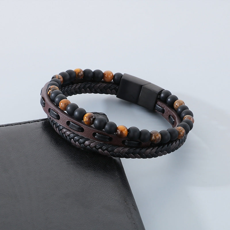 Planderful Men Tiger Eye Beaded Bracelet Magnetic Buckle