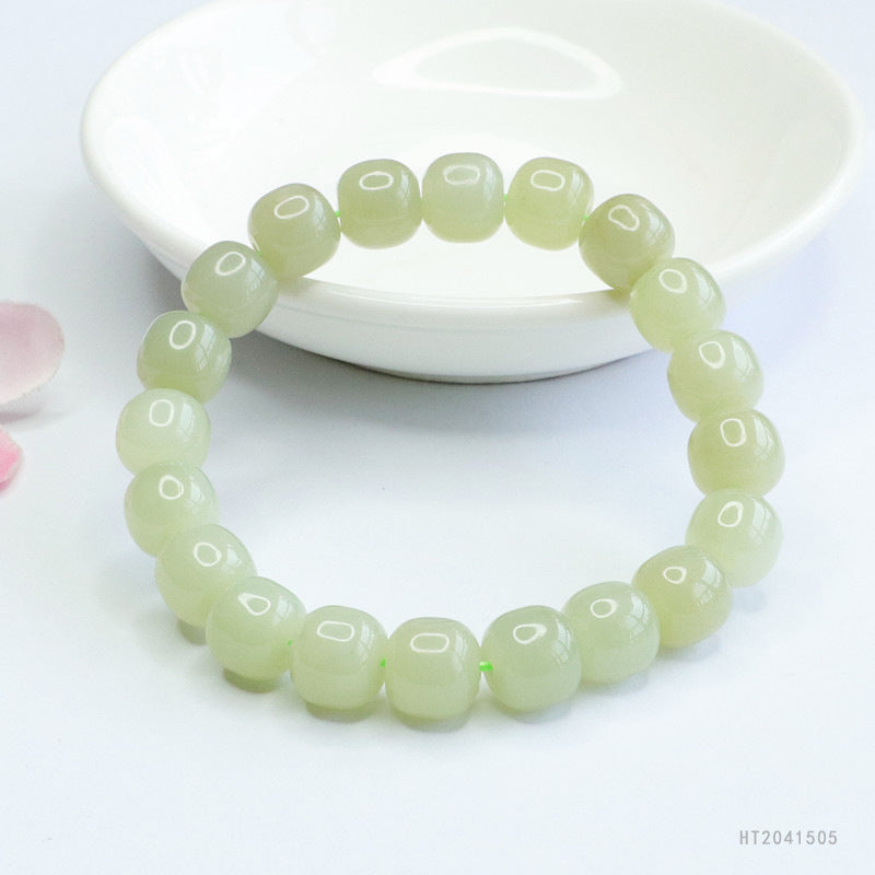 Hetian Jade Qingshui Barrel Bead Bracelet