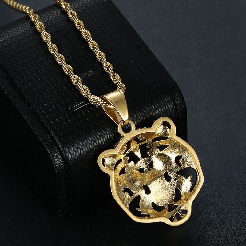 Planderful Premium Hip Hop Necklace Titanium Gold Plated Zircon Tiger Head Pendant For Hip Hop Fans
