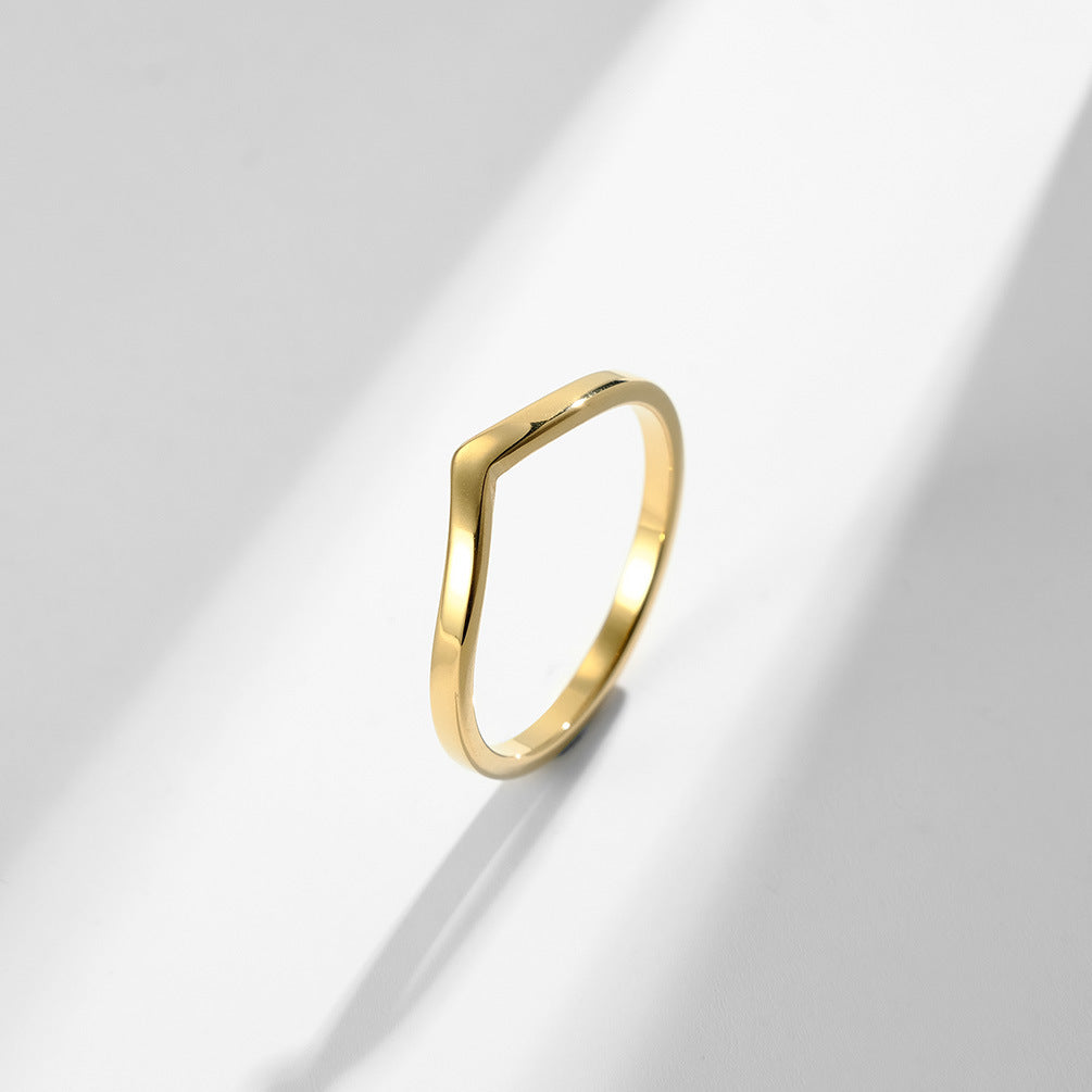 Planderful Titanium Steel Ring For Women Minimalist Plain Band With Geometric Heart Accent Glossy Finish