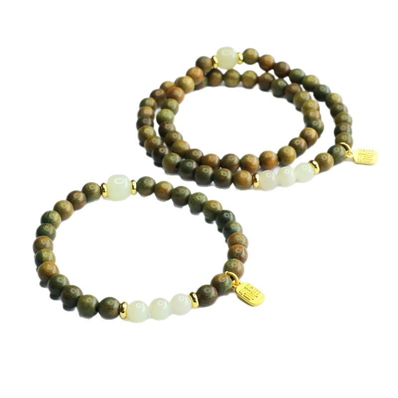 Hetian Jade & Green Sandalwood Fortune Bracelet