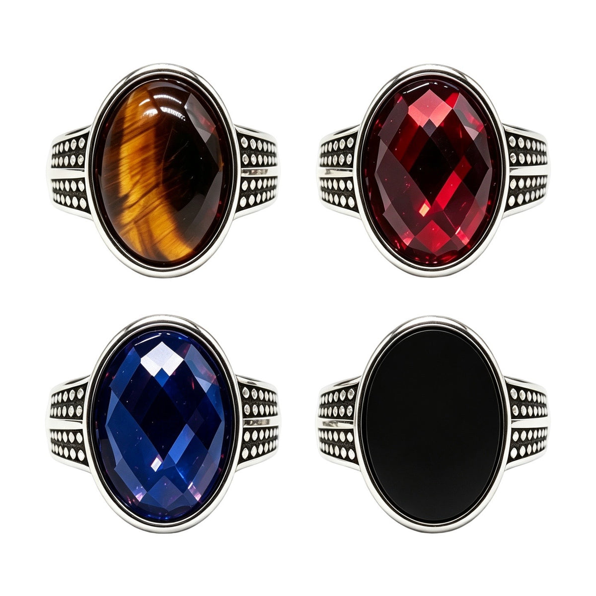 Double-Row Gemstone Titanium Steel Ring
