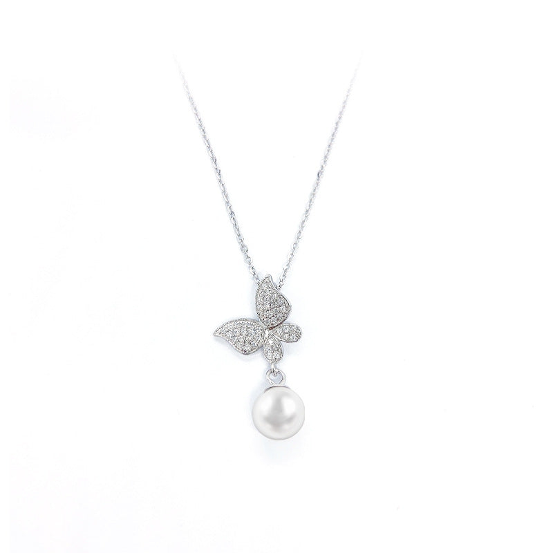 Sterling Silver Freshwater Pearl Butterfly Necklace