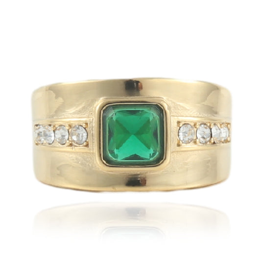 Stylish Green Zircon Inlaid Titanium Steel Ring for Men and Women - European, American, and Korean Design