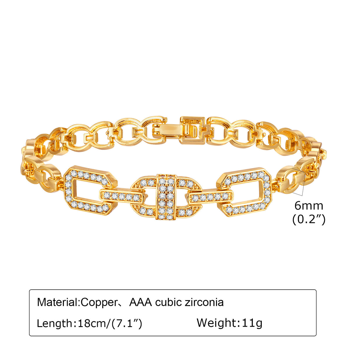 Heart Zircon Cuban Chain Copper Bracelet