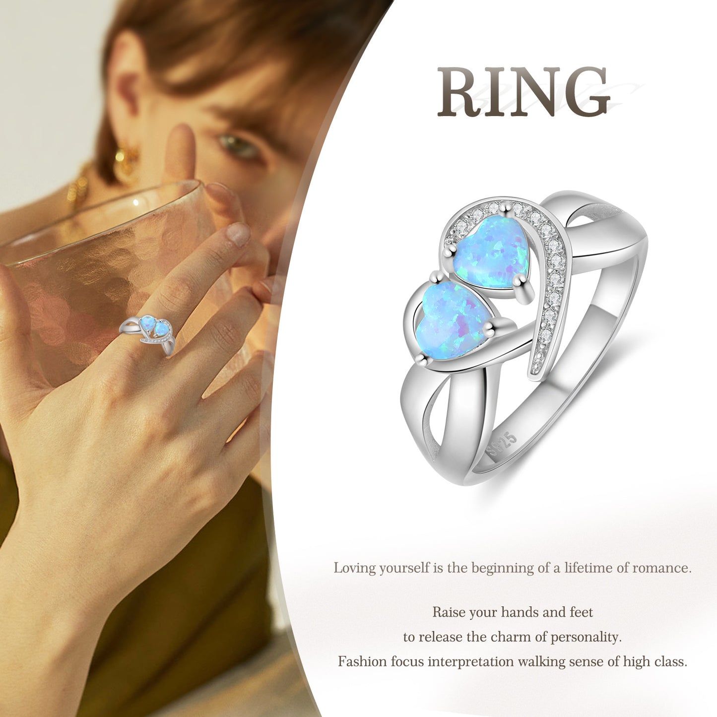 Planderful Jewelry Opal Ring Sterling Silver Heart Design