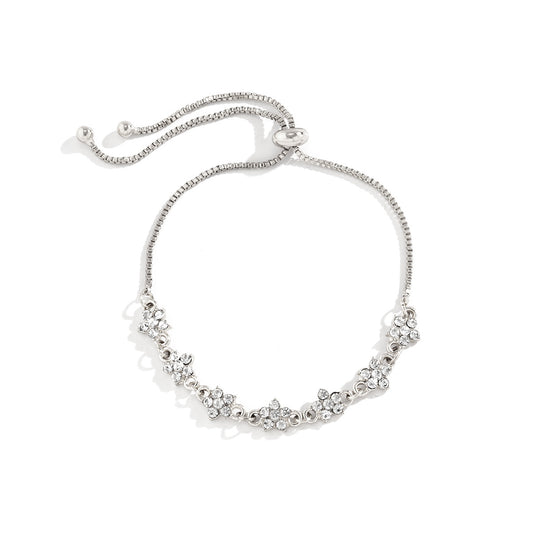 Rhinestone Adjustable Bracelet with Star and Flower Design