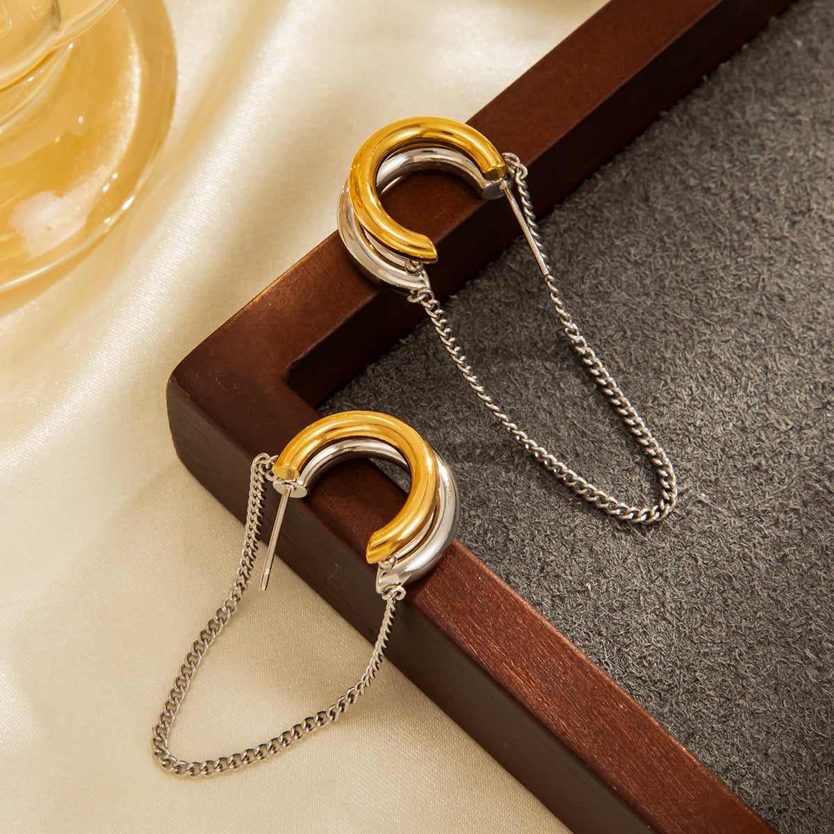 Planderful Vienna Verve Two Tone C Shaped Stud Earrings Stainless Steel Geometric Minimalist Statement for Modern Women