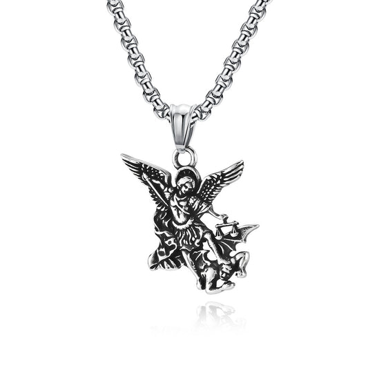 Cross-Border Supply St. Michael's Archangel Titanium Steel Necklace