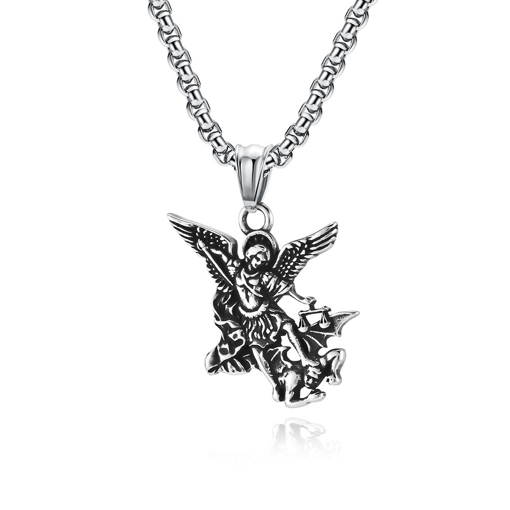 Planderful St Michael Archangel Necklace Fade Resistant Steel Chain Vintage Design Patron Saint Jewelry For Faith Lovers