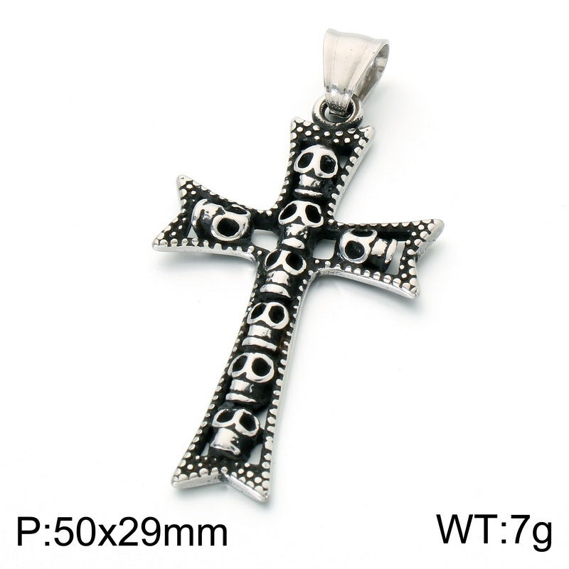 Halloween Diablo Skull Necklace Pendant Street Gothic Men's Stainless Steel Cross Pendant