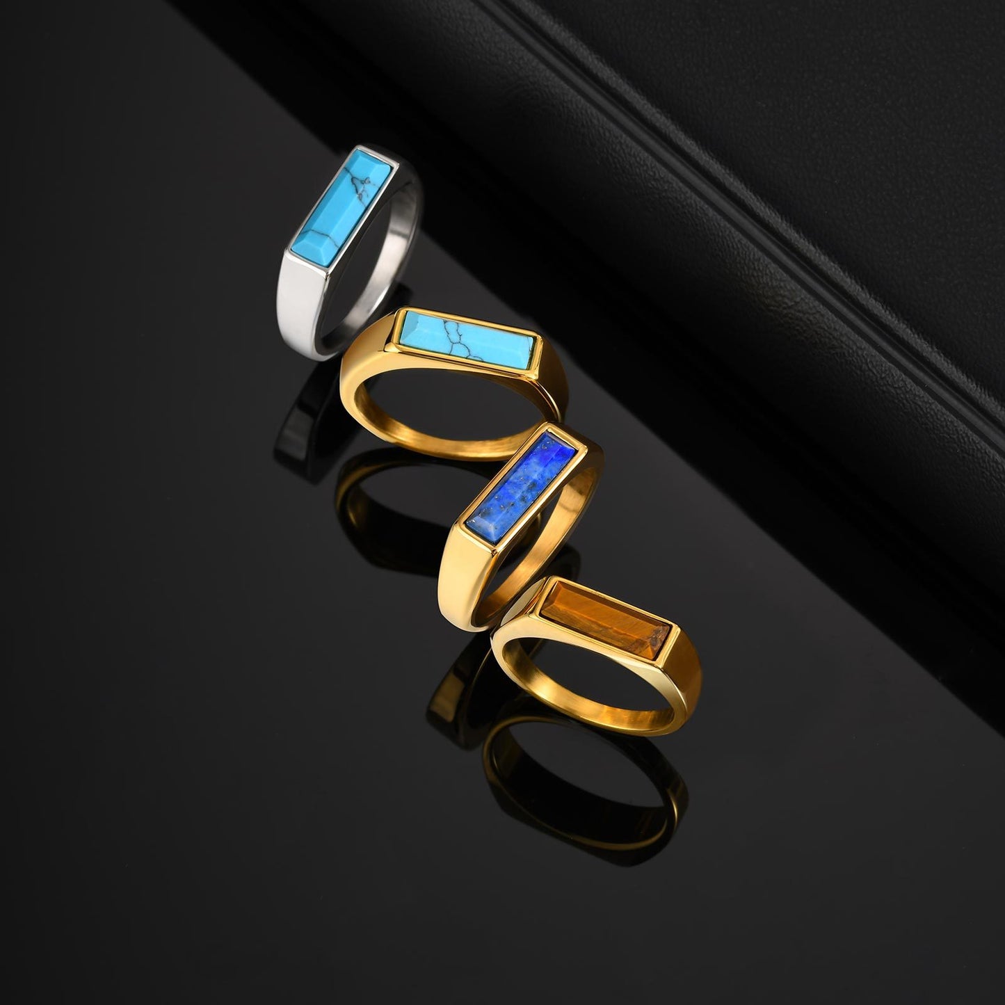 Planderful Men Turquoise Tigers Eye Ring Stainless Steel