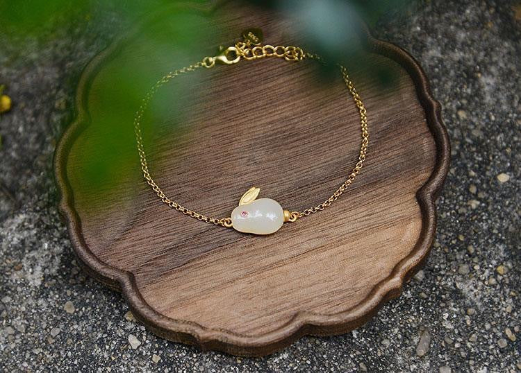 925 Sterling Silver Hetian Jade Rabbit Bracelet