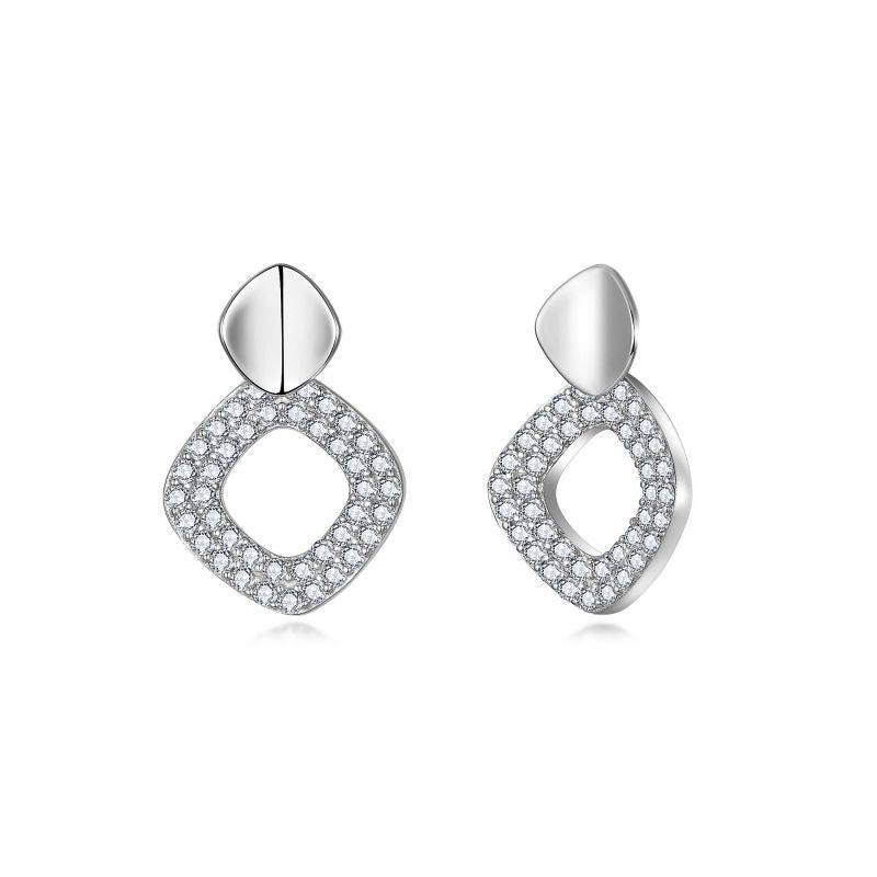 Planderful Moissanite Stud Earrings For Women Sparkling Sterling Silver Irregular Hollow Square Pendant