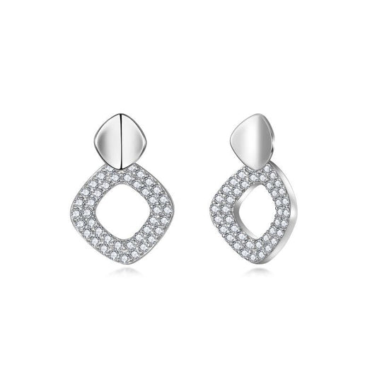 Planderful Moissanite Stud Earrings For Women Sparkling Sterling Silver Irregular Hollow Square Pendant