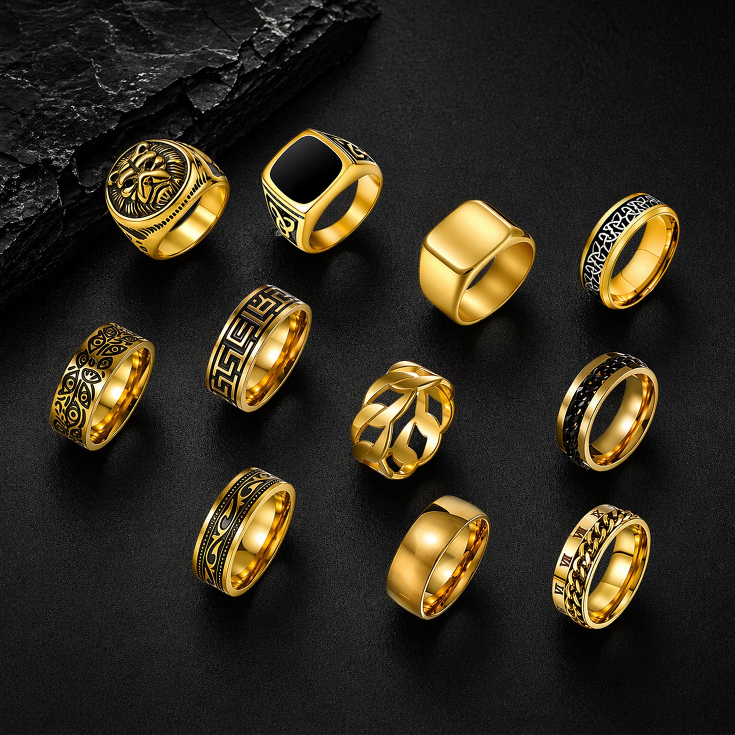 Planderful Everyday Genie Stainless Steel Ring Set For Men Lion Head Retro Hip Hop Unisex Jewelry Do Not Fade