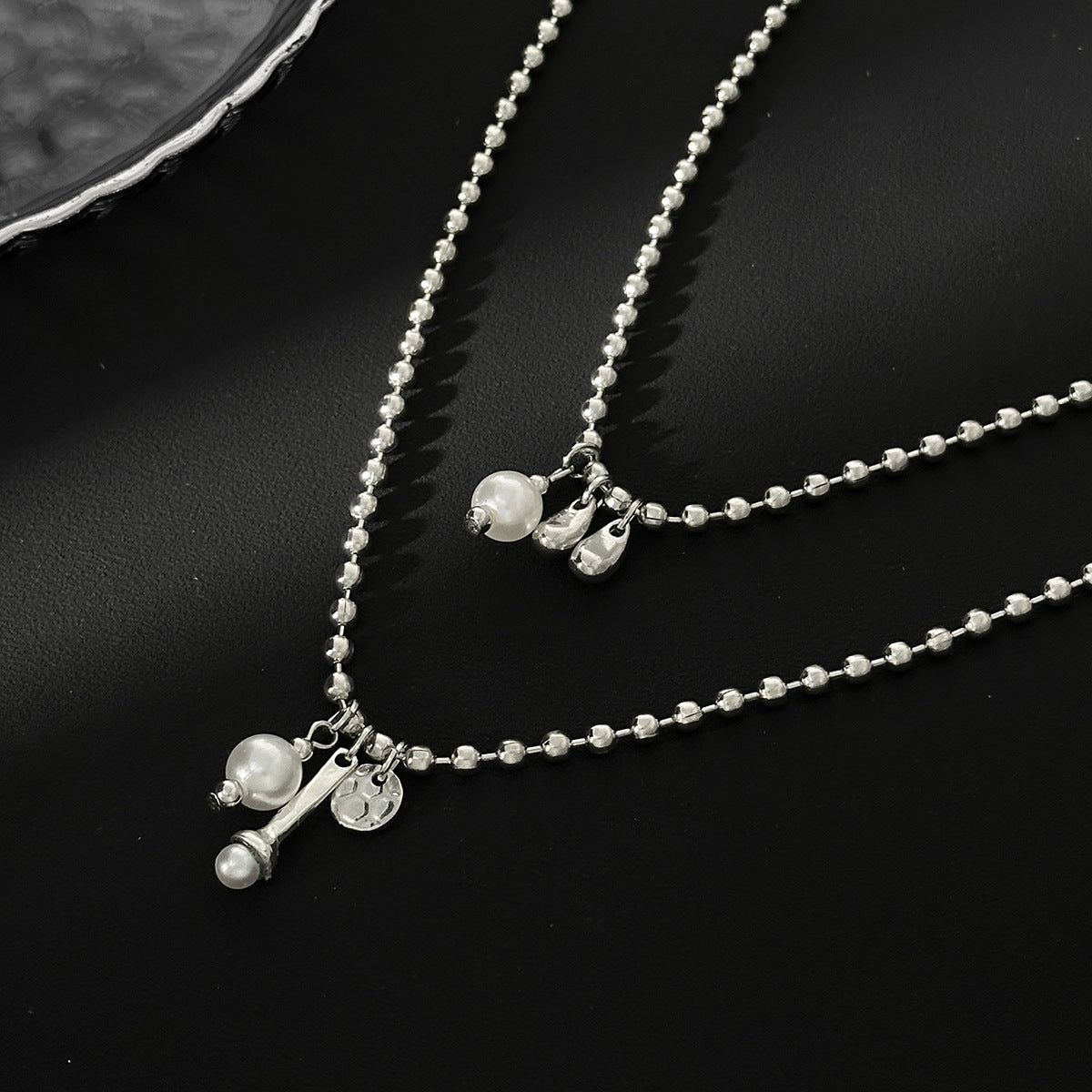 Pearl Teardrop Double-Layer Long Necklace