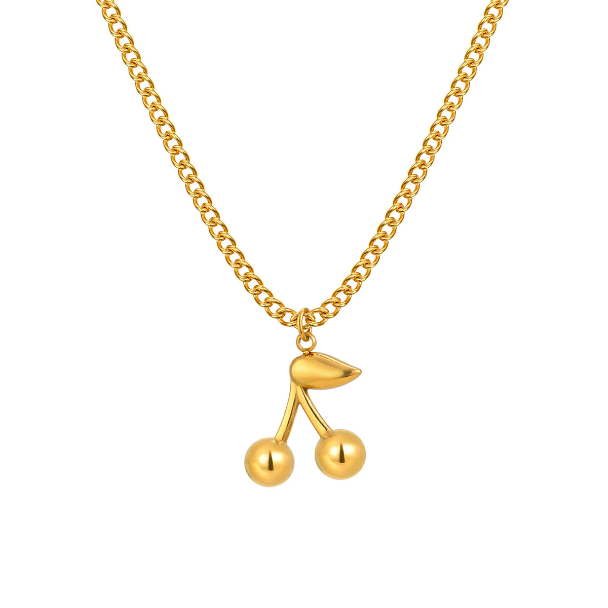 Stylish Stainless Steel Grinding Chain Cherry Element Necklace Gold Women