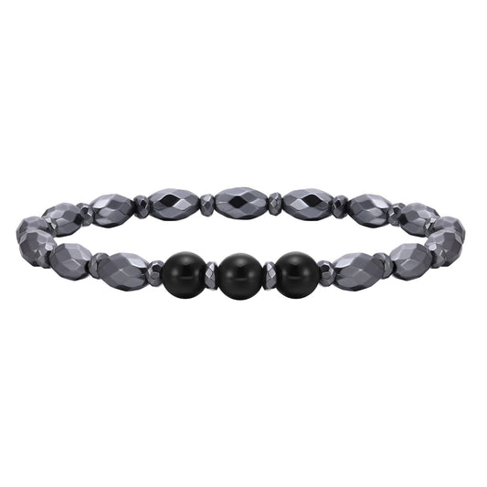 Agate Black Gallstone Oval Beaded Bracelet Men's Fashion
