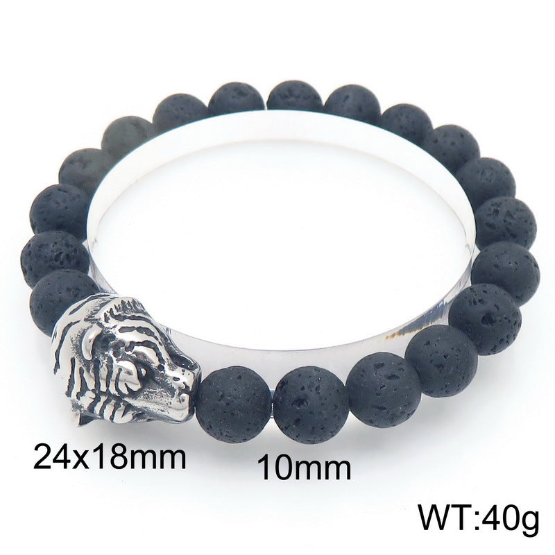 Planderful Lava Stone Beaded Bracelet For Men Animal Head