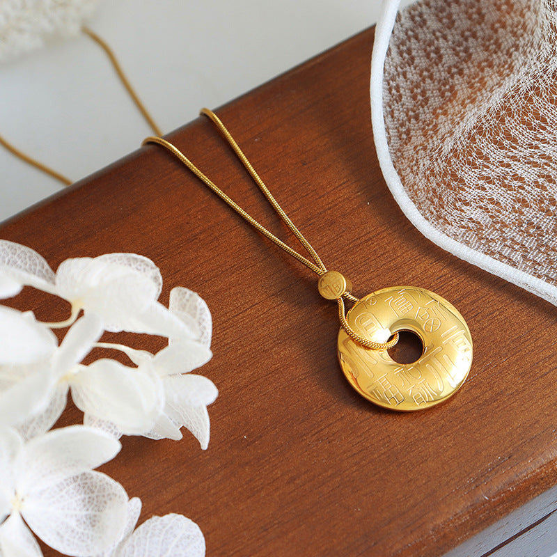 Chinese-Inspired Festive Circle Pendant Necklace - Stylish Holiday Gift with a Unique Twist