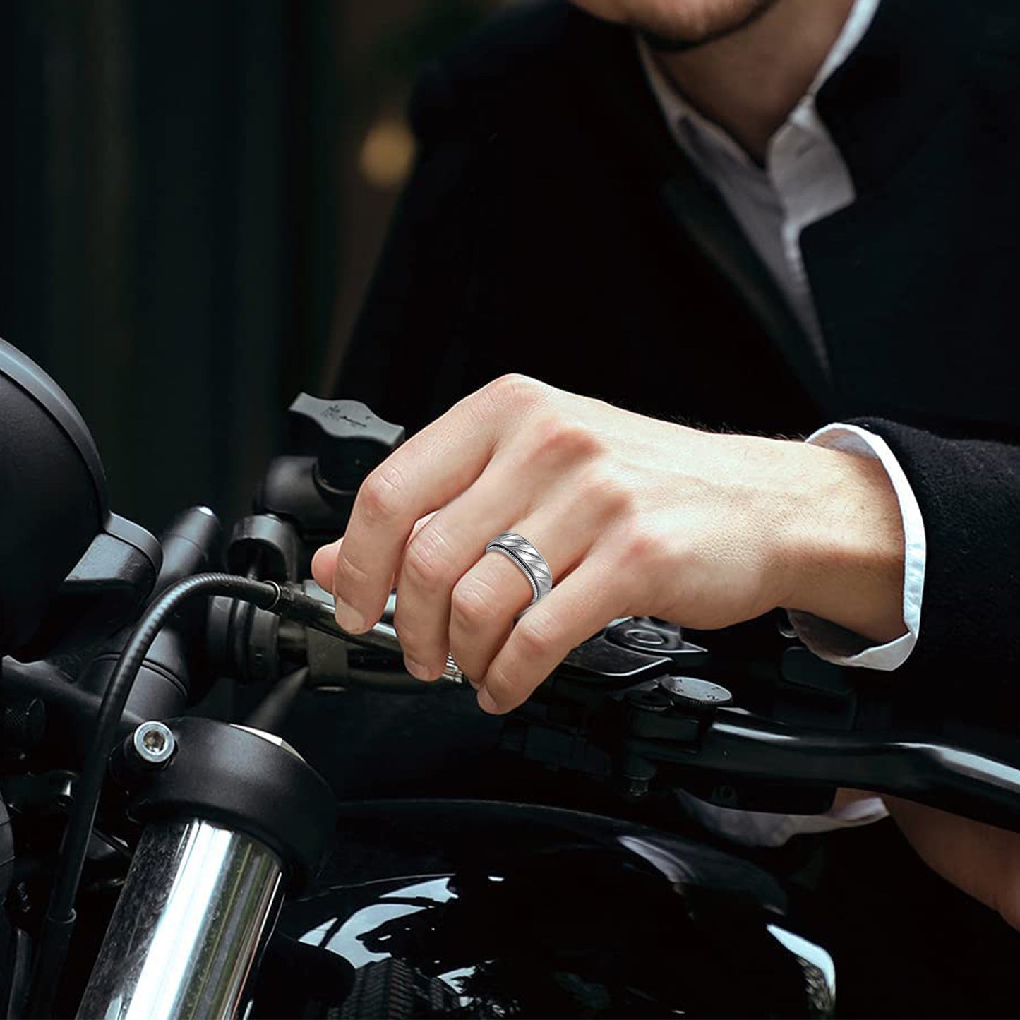 Planderful Collection Rotatable 8mm Titanium Steel Ring Set for Unisex Personalization and Protection