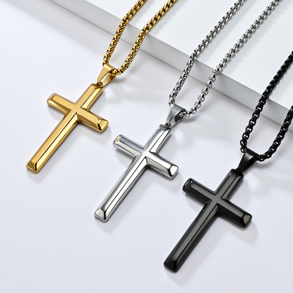 Bevel Versatile Titanium Steel Cross Necklace for Men
