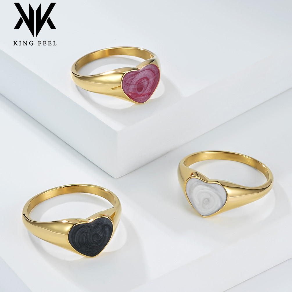Heart Stainless Steel Ring Women's Gold-Plated Elegant
