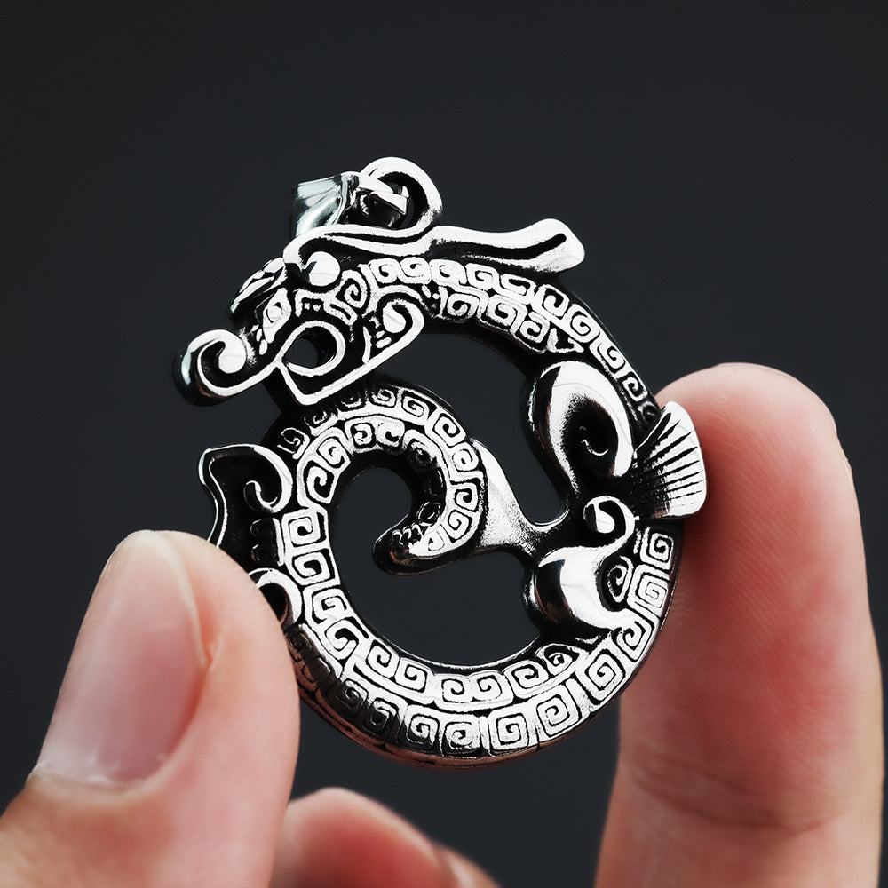 European And American Retro Men's Pendant Stainless Steel Jiaolong Necklace