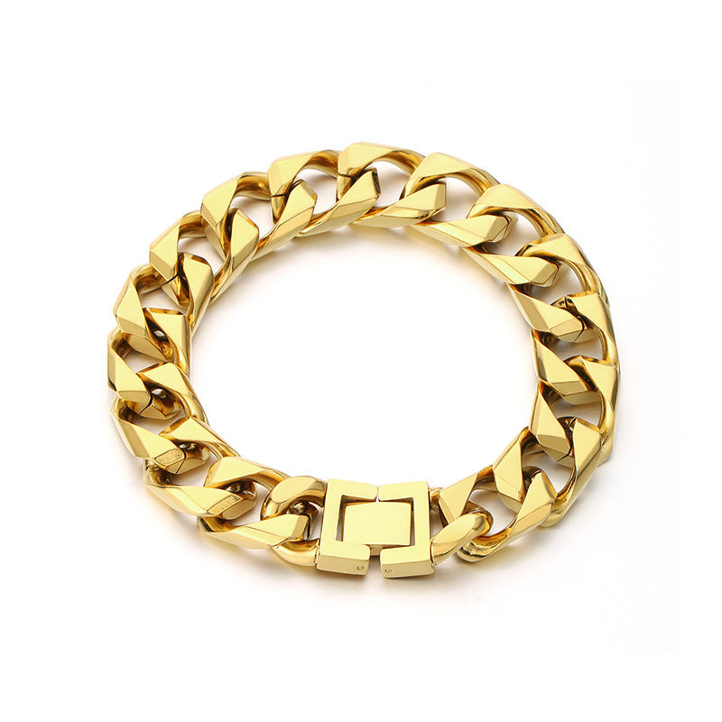 Hip-Hop Button Series – Woven Cuban Chain Dragon Head Buckle Titanium Bracelet