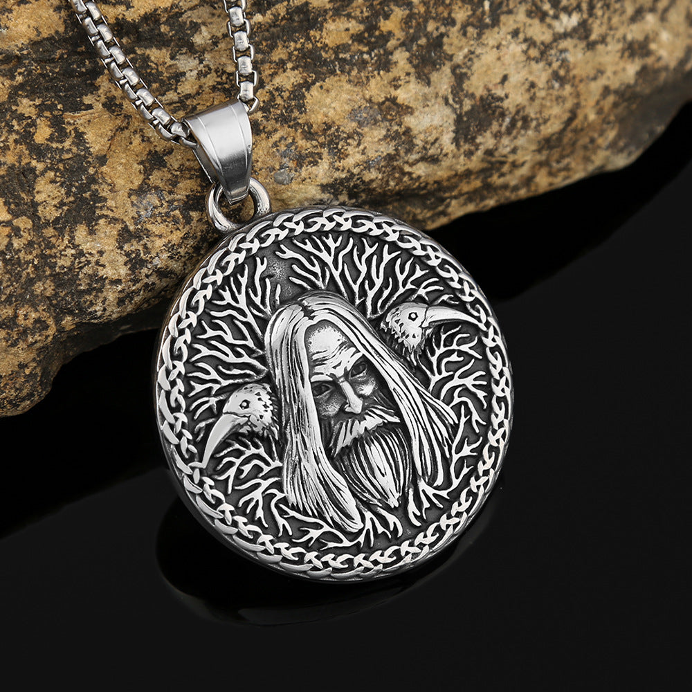 Nordic Retro Old Man Head Pendant Stainless Steel Necklace
