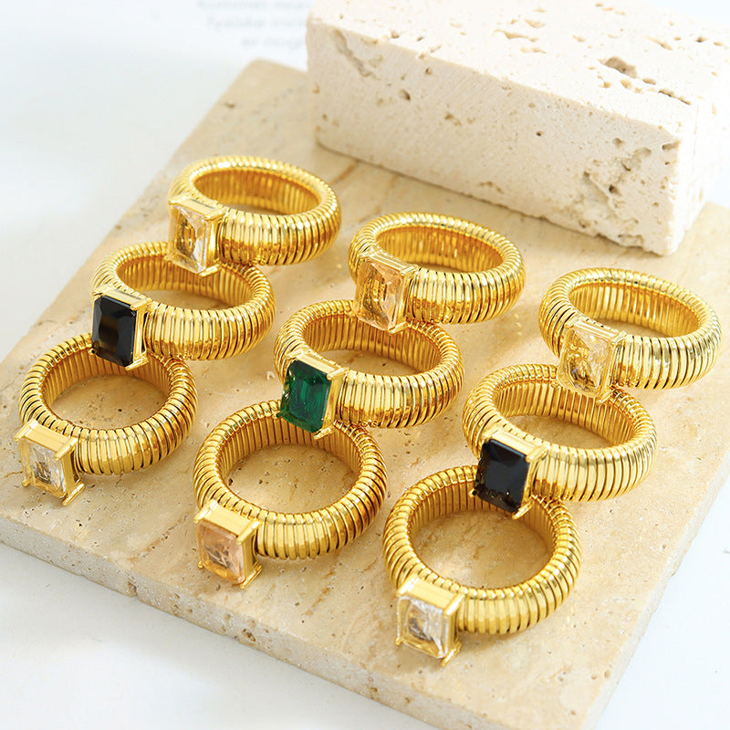 Sparkling Geometric Zircon Thread Ring - Luxe Titanium Gold Jewelry