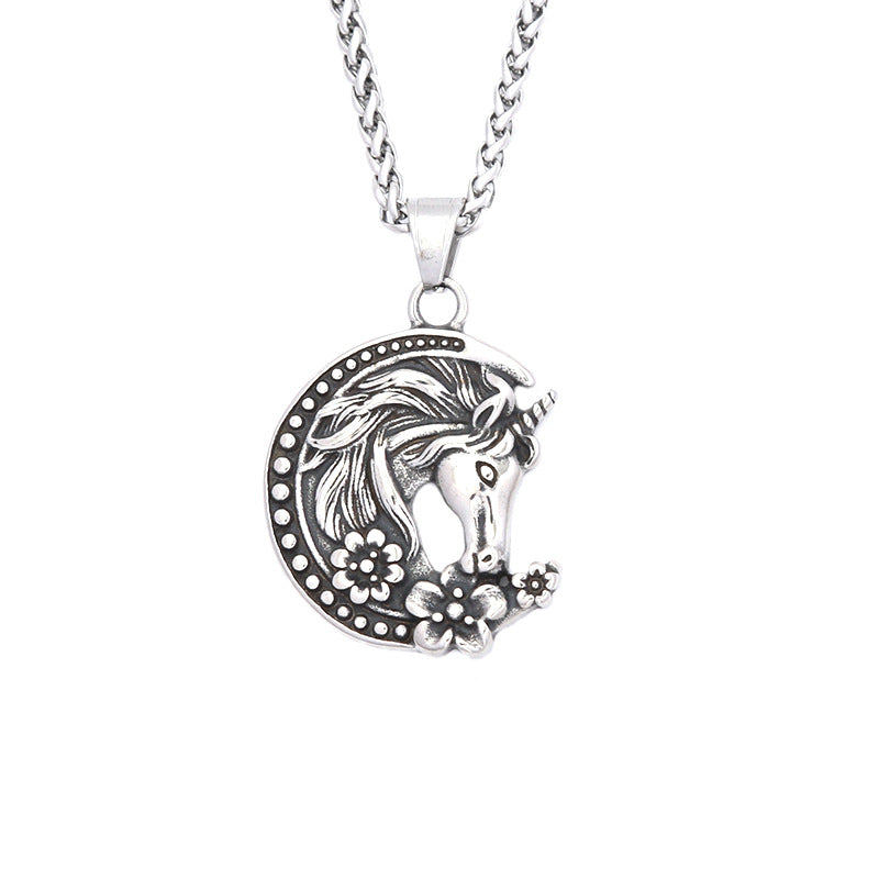 Moon Horse Stainless Steel Men's Pendant Necklace