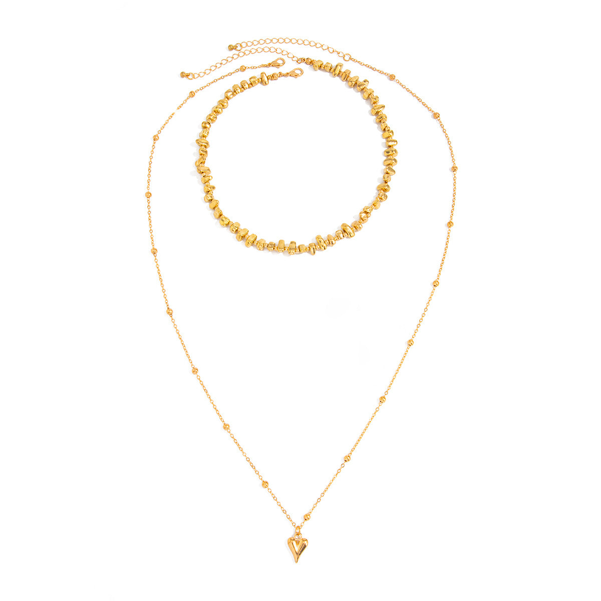 Irregular Bead Heart Double-Layer Necklace