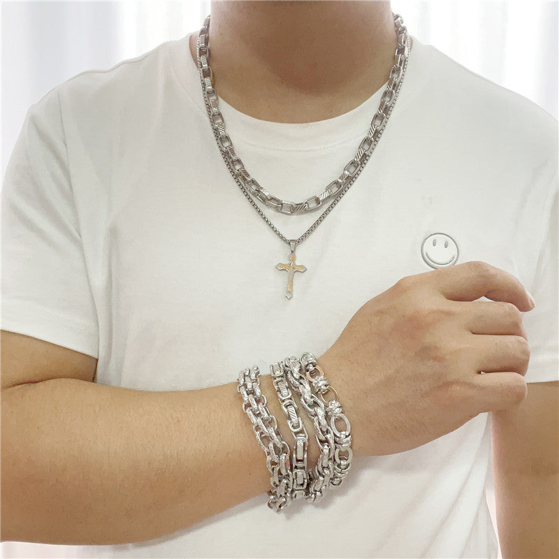 Personalized Retro Titanium Steel Cross Pendant Necklace for Men - Trendy Stainless Steel Design