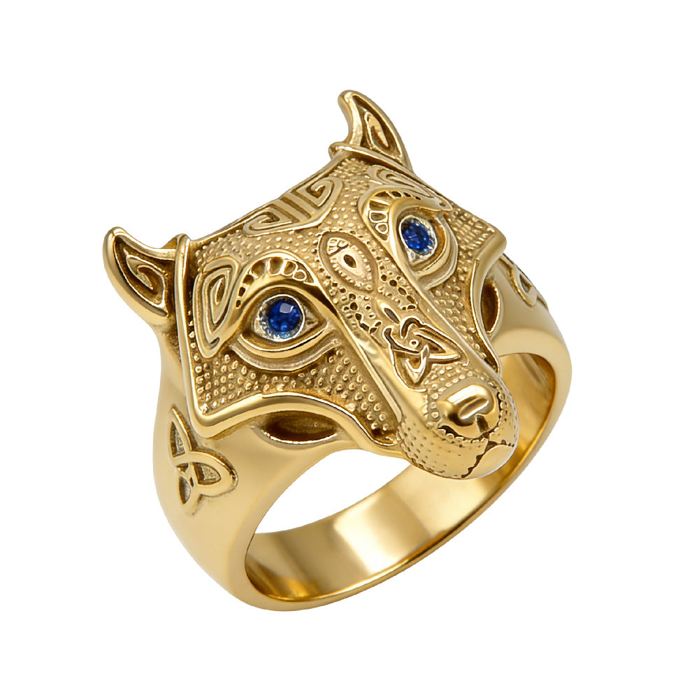 Planderful Viking Direwolf Zircon Eyes Titanium Steel Ring For Men Unisex Protection