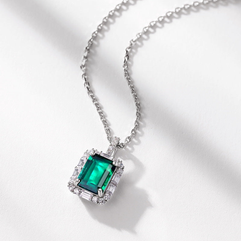 S925 Sterling Silver Lab-Grown Emerald Pendant Necklace