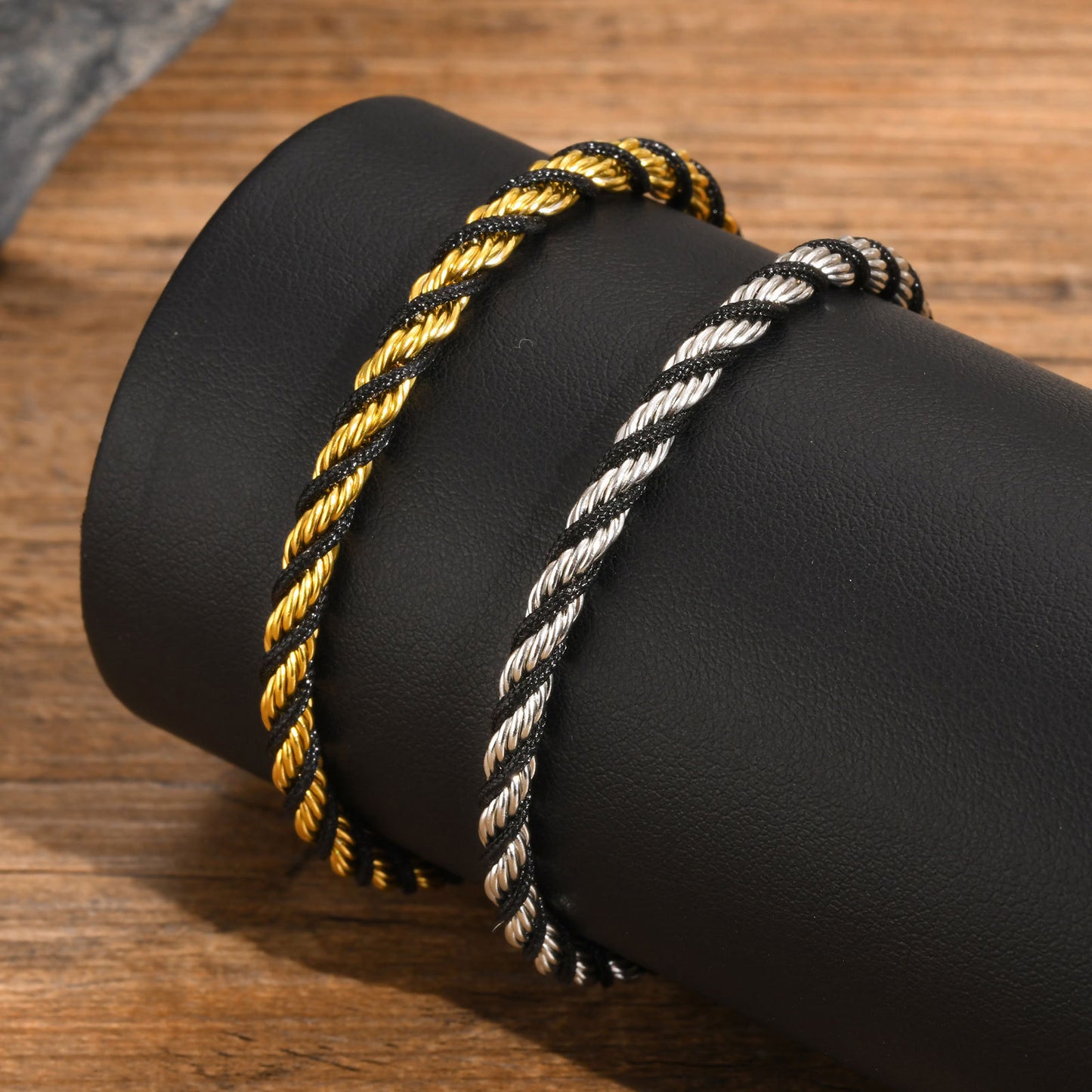 Stainless Steel Black Braided Rope Twist Bracelet Planderful