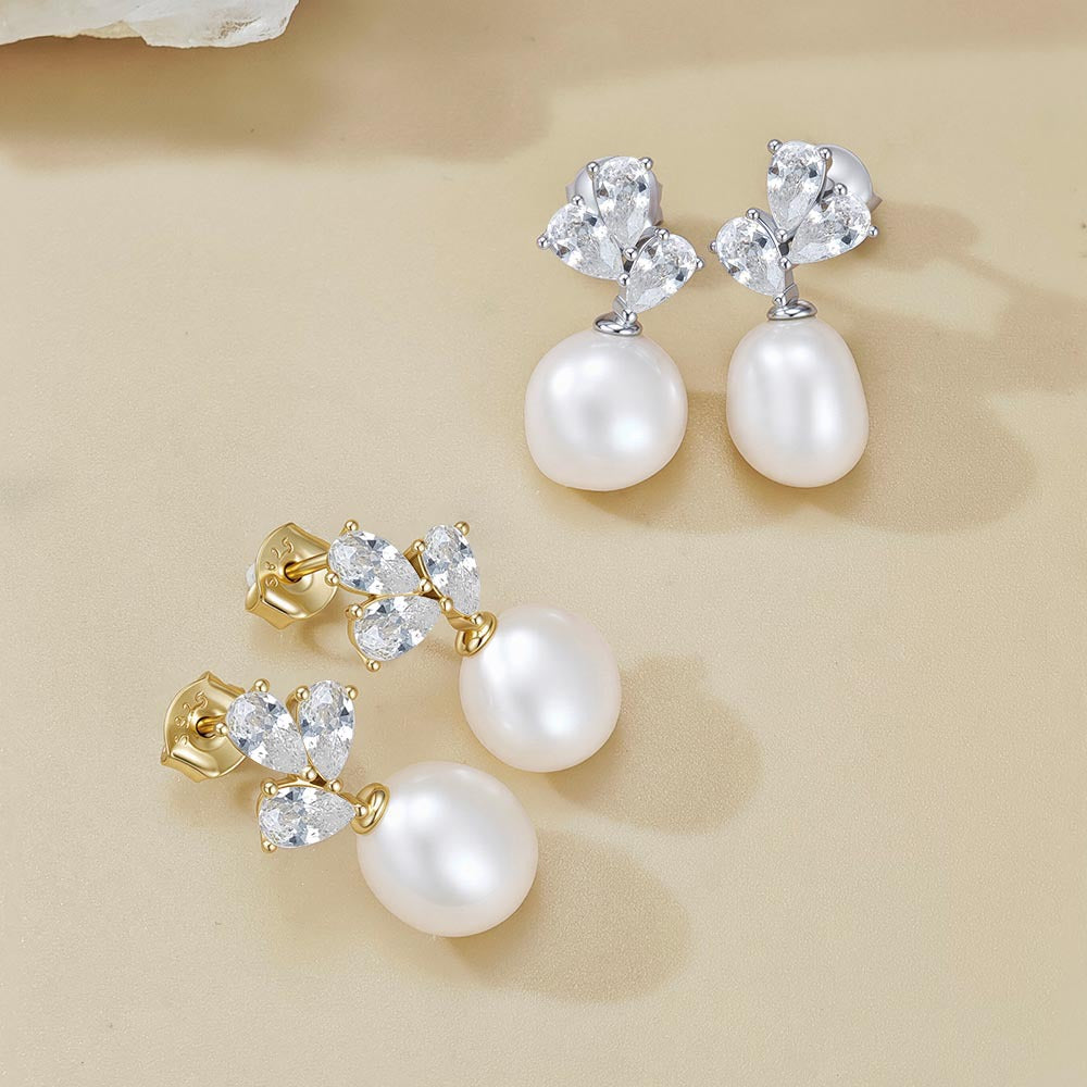 Premium Earrings S925 Sterling Silver Natural Pearl Stud Earrings Exquisite