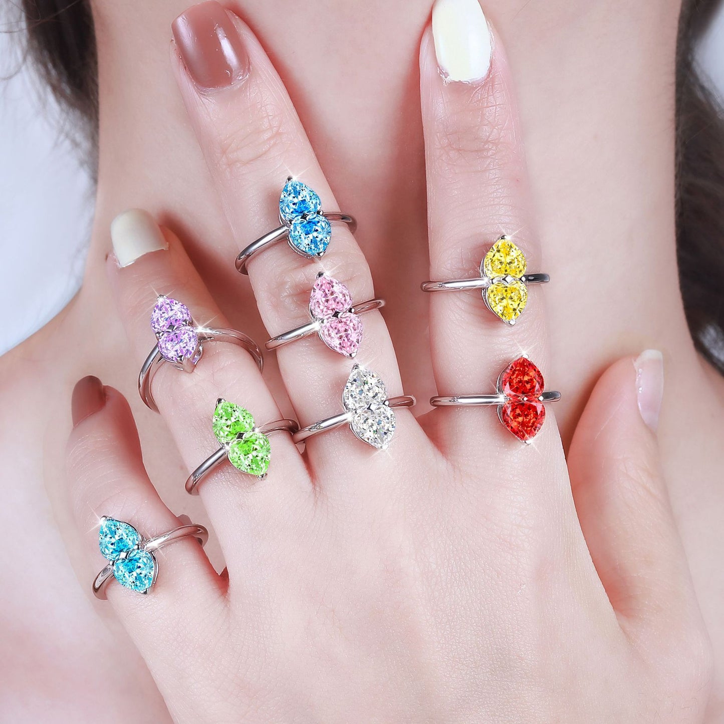 New S925 Sterling Silver Double Heart Love Ring with Zircon