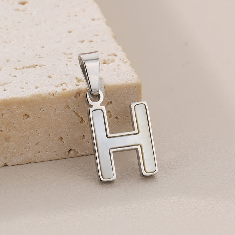 Women's'S Titanium Steel 26-Letter Pendant, White Fritillary Inlaid Stainless Steel Necklace