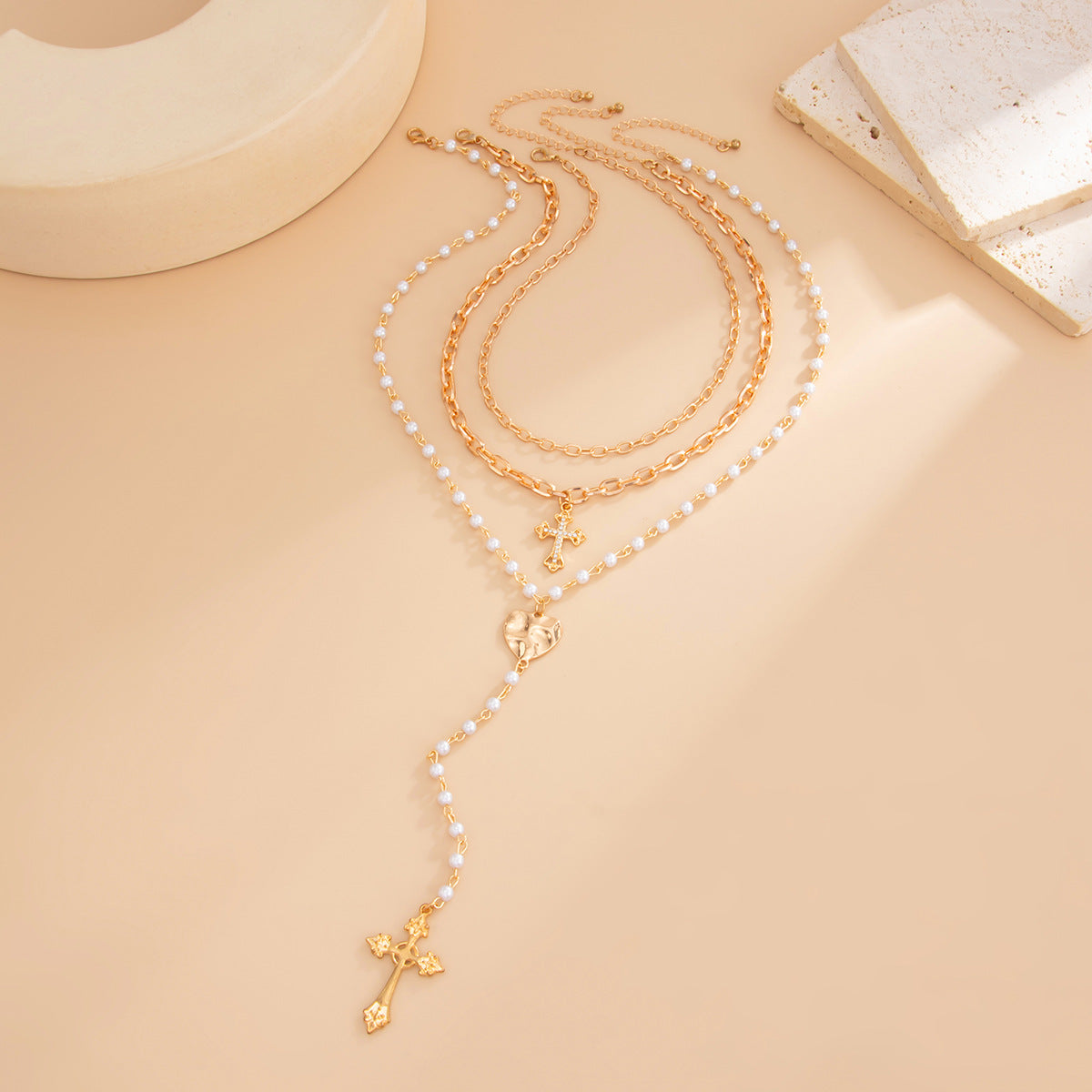 Punk Cross & Heart Chain Necklace