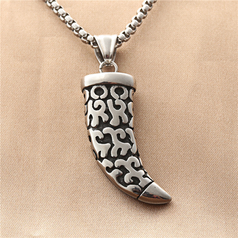 Personalized Titanium Steel Tiger Fangs Pendant Necklace for Men - Retro Punk Style