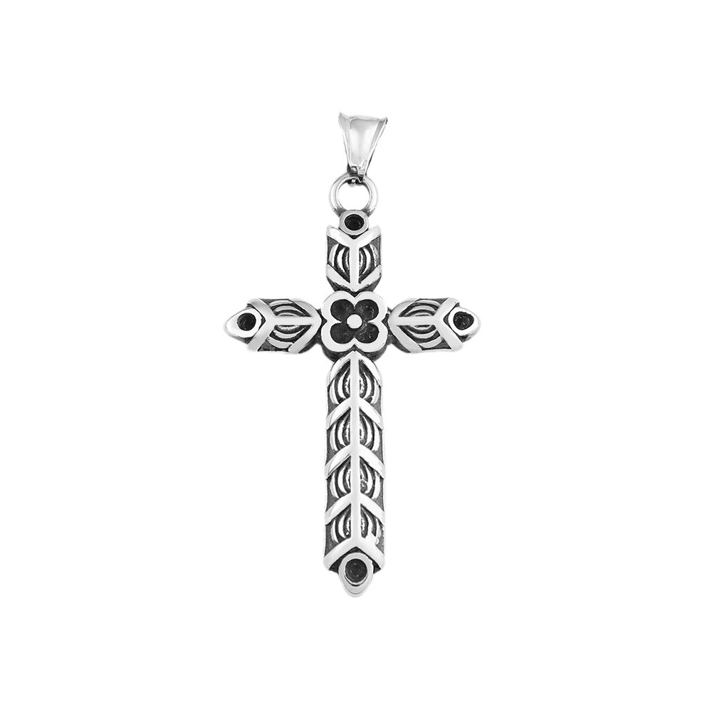 Stainless Steel Cross Flower Necklace for Men with Chain