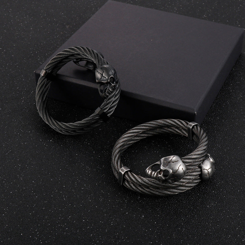 Hiphop Rock Skull Open Stretch Bracelet – Men's Titanium Steel Weiya Wire Steel Wire