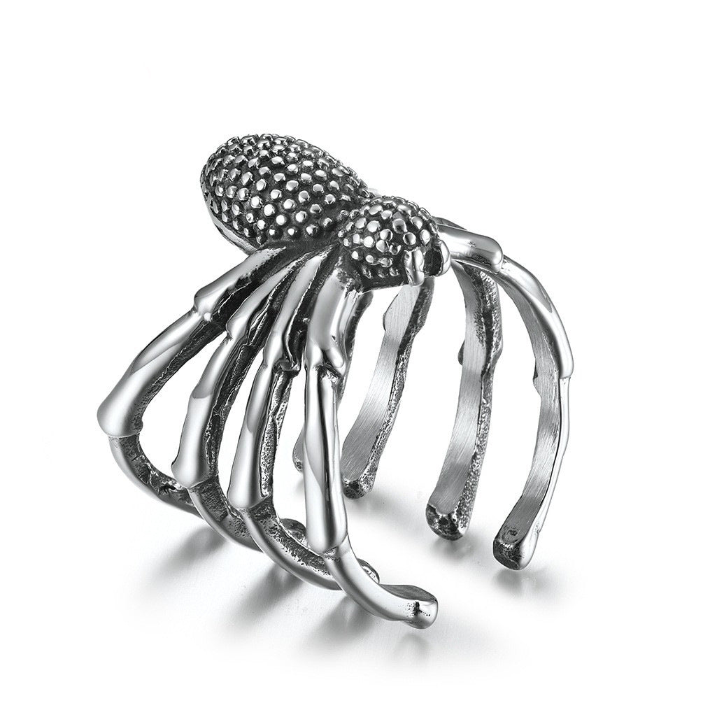 Poisonous Spider Stainless Steel Ring – Stainless Steel Black Spider Opening Adjustable