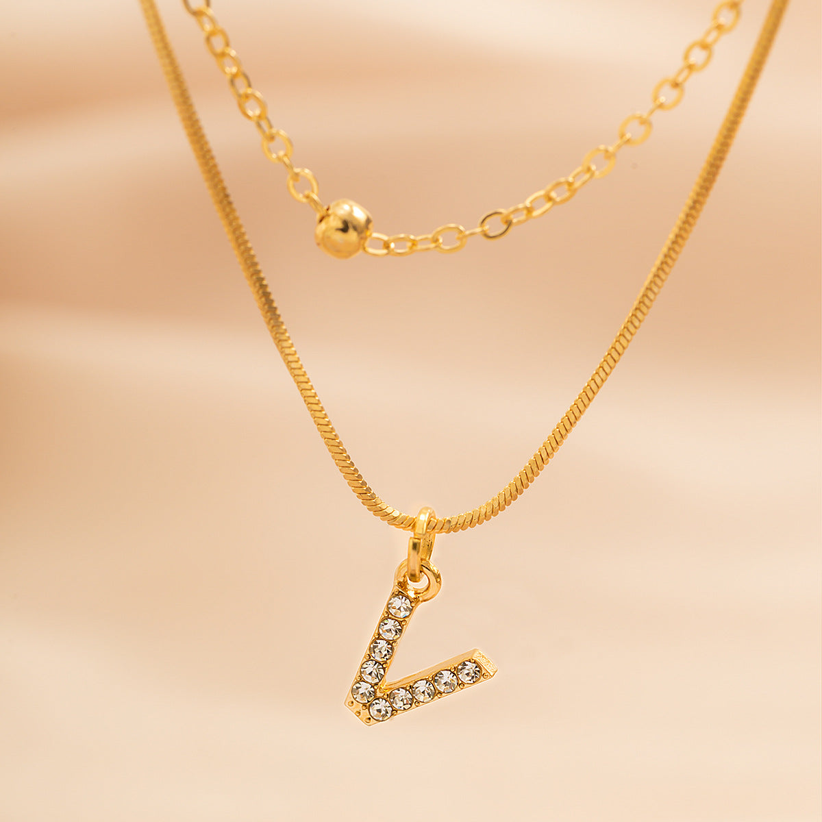 Elegant Diamond-Lined Letter Pendant Necklace with Snake Bone Chain